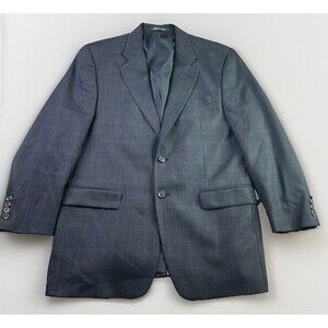 Lauren Ralph Lauren Sport Coat Blazer 40R Navy Windowpane Herringbone Wool